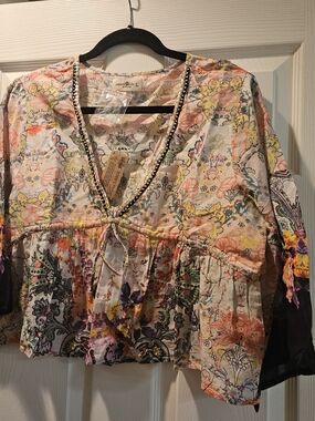 Boho Floral Tie-Front Crop Top - Multi